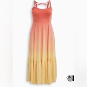 NWT Torrid 3 Maxi Dress Coral Ombre Strappy Super Soft Tiered Stretch 3XL 22-24